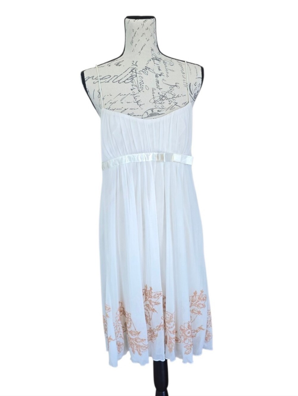 Love Tease White Midi Chiffon Beaded Dress L